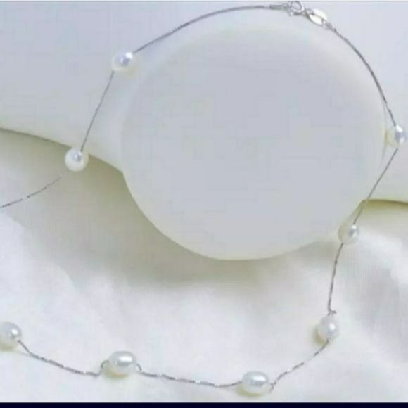 925 Sterling Silver Genuine Cultured White Freshwater Pearls Necklace 17.7in‎ - Picture 4 of 9